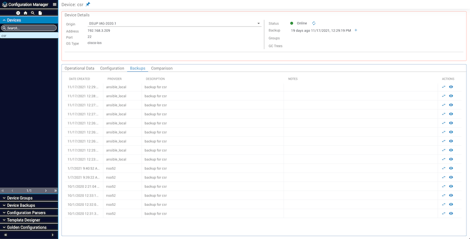 Backups Tab