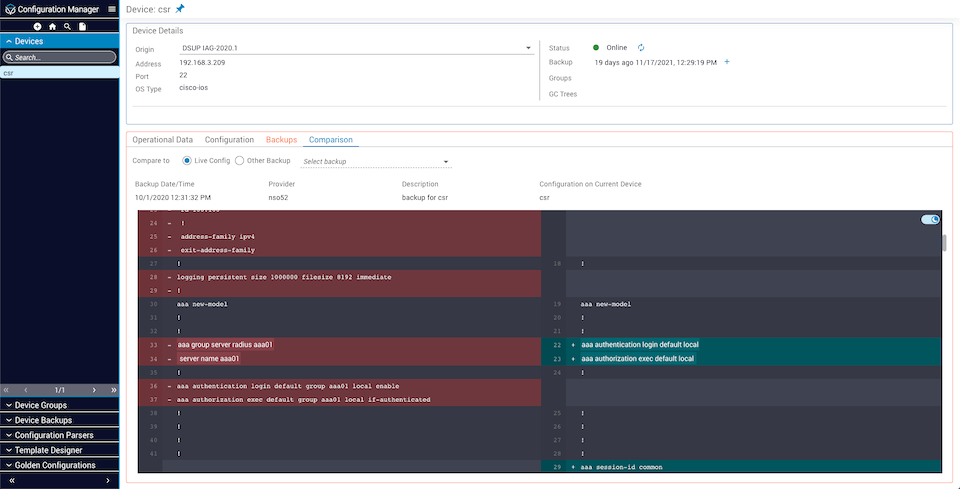 Configuration Comparison Tab